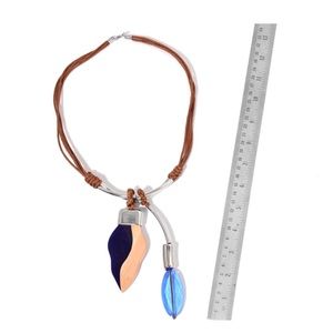 Jewelry - Blue Chroma, Wood Pendant Faux Leather Necklace Jewelry - Blue Chroma, Wood Pendant Faux Leather Necklace
